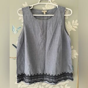 Talbots Chambray Top with Embroidery Detail